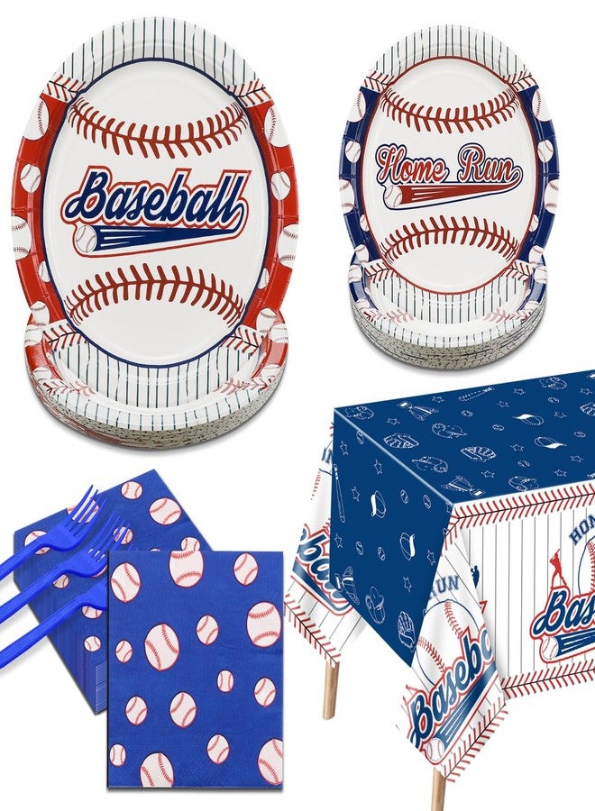PTECDROTS Baseball Party Decorations - 81Pcs Baseball Plates and Napkins Sets, Tablecloth, Blue Forks for Sports Fans Kid Adult Birthday Party Supplies, Serve 20 - Image 1